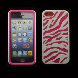 iPhone 5 5S Zebra Hybrid Case (White-Pink)